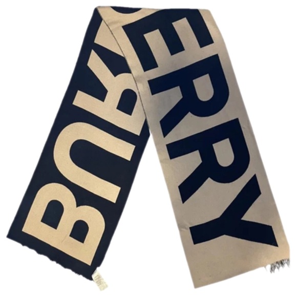 AUTH Burberry Wool Football Scarf Tan Beige Black - Picture 3 of 4